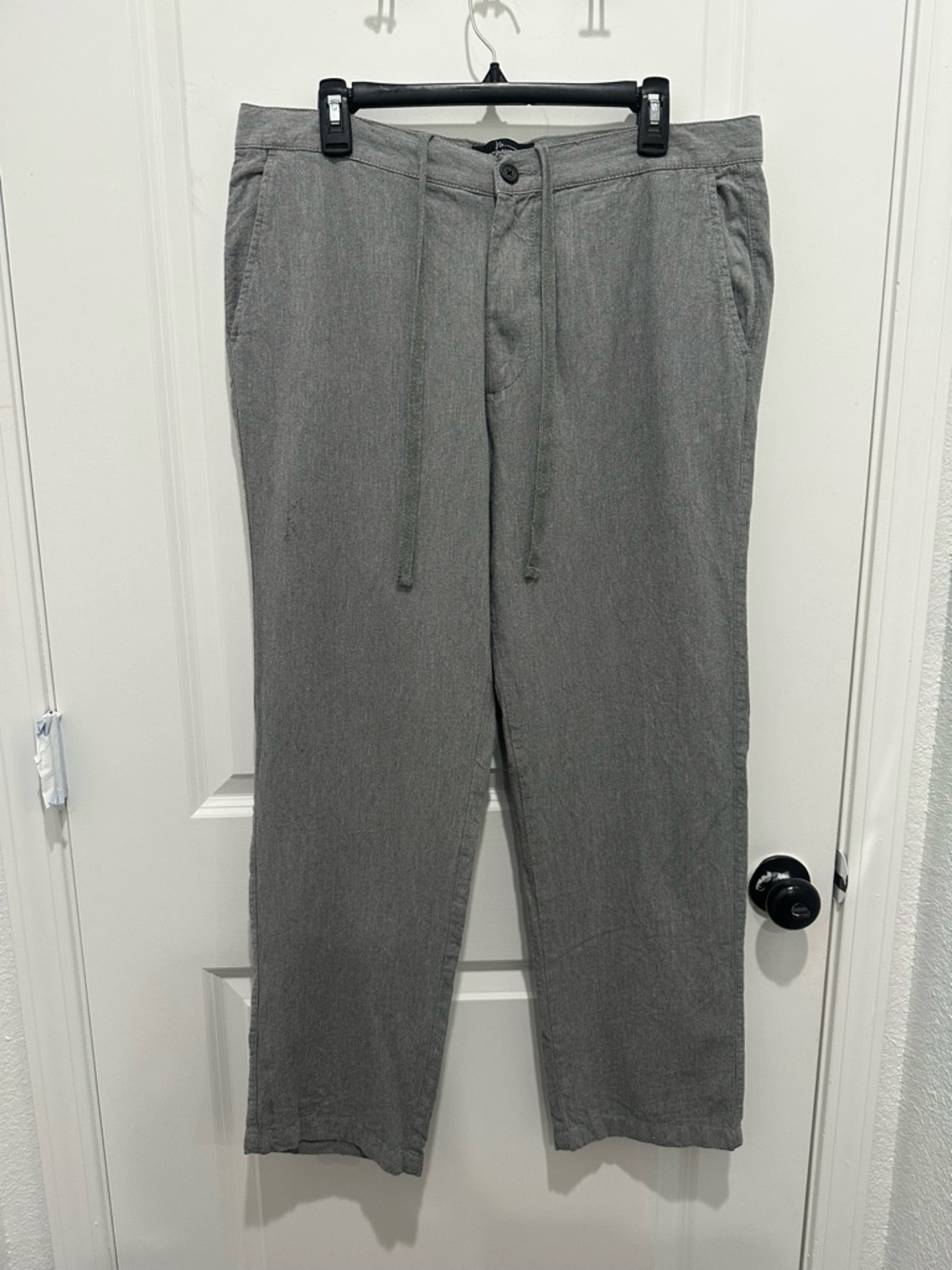 Marc Anthony Linen Blend Slim Fit Gray Drawstring Chinos